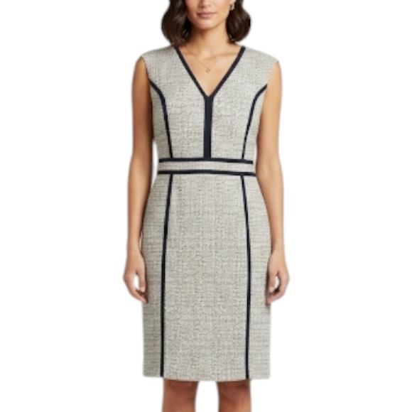 Tory Burch Tweed V-Neck Knee Length Sheath Dress Size 4 Silk Trim